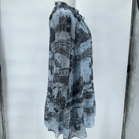 Derek Lam - Pale Blue & Black Toile Print Chiffon Dress Sz 8 - Picture 5 of 10